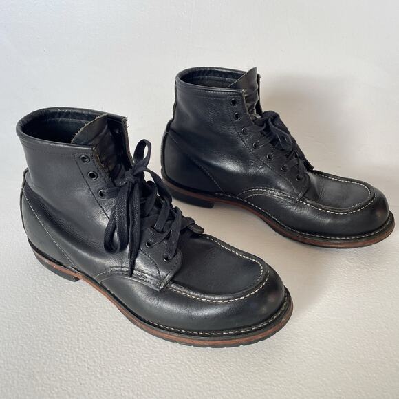 RED WING Beckman 9015 Black Leather Moc Toe Boots / US 8.5 / USA Discontinued main image 5